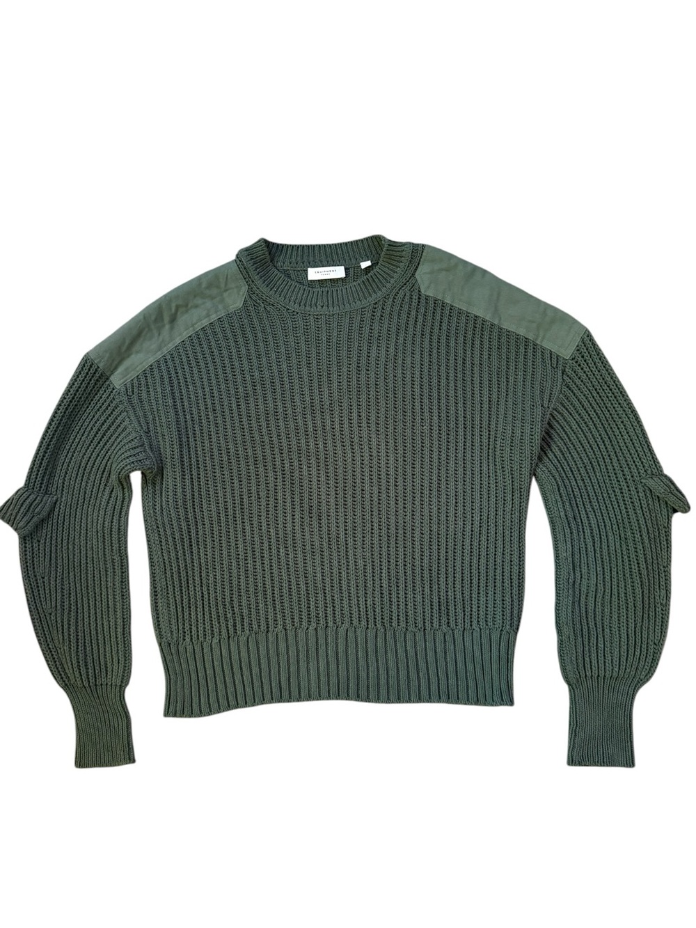 Equipment Femme Olive Green Chunky Knit Ribbed Crewneck Utility Sweater Sz Large